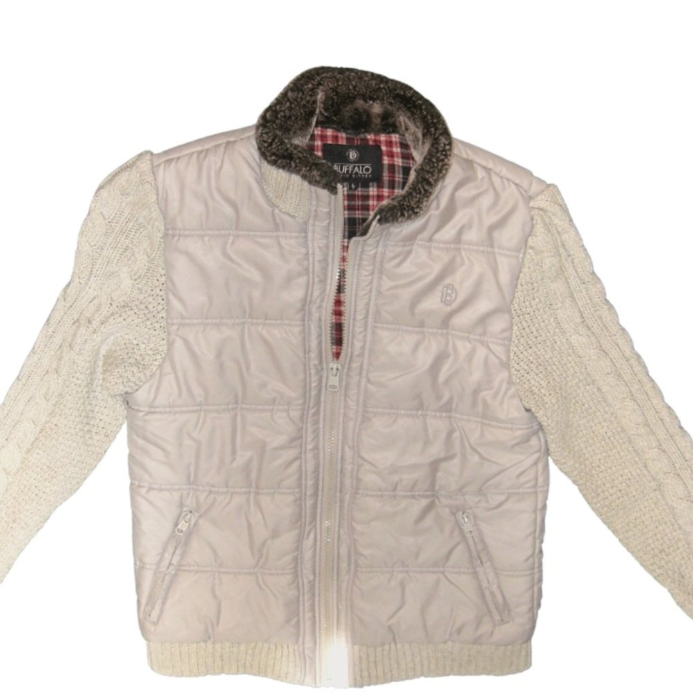 Men's Jacket Buffalo David Bitton Puffer Knitted Flannel Grey Large Good Cond